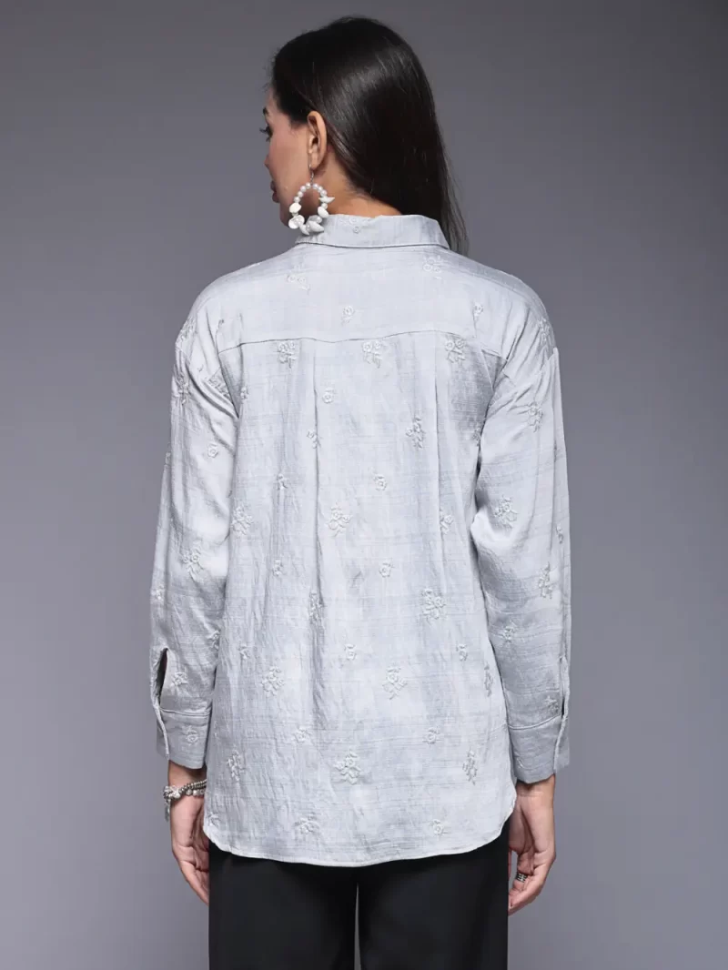 Embroidered Shirt With Collared Neck And Long Sleeves