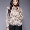 Women'S Floral Button-Down Shirt With Bow Neck Detail