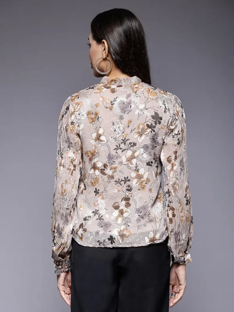 Women'S Floral Button-Down Shirt With Bow Neck Detail