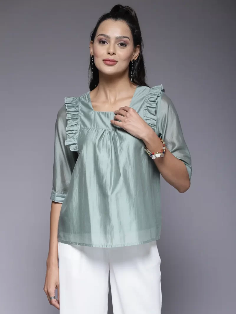 Ruffle Detail Top With Square Neckline