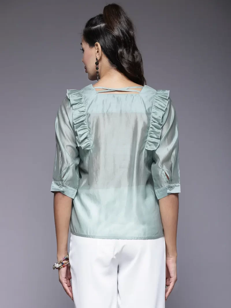 Ruffle Detail Top With Square Neckline