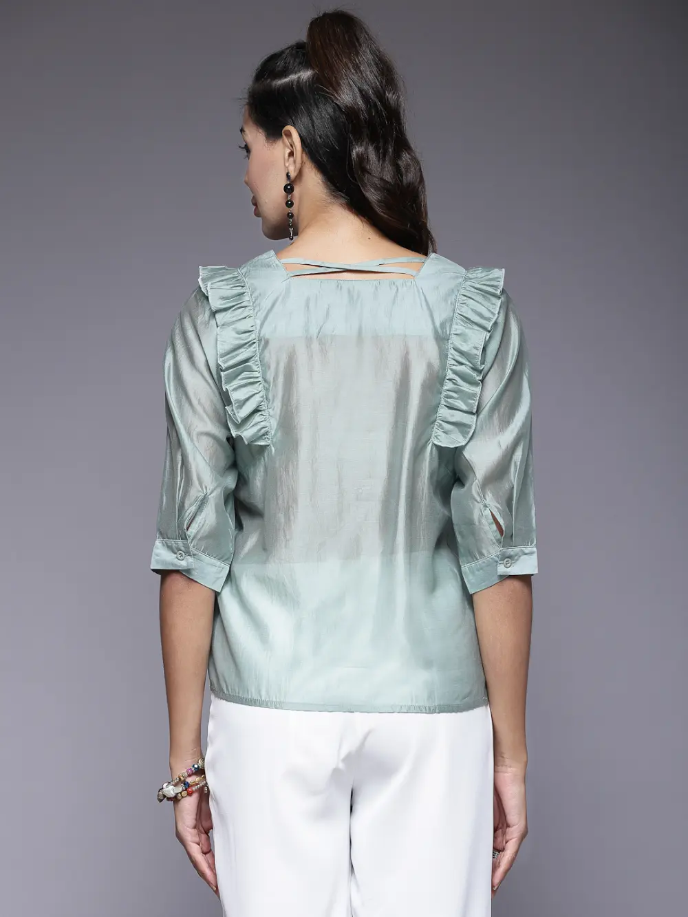 Ruffle Detail Top With Square Neckline