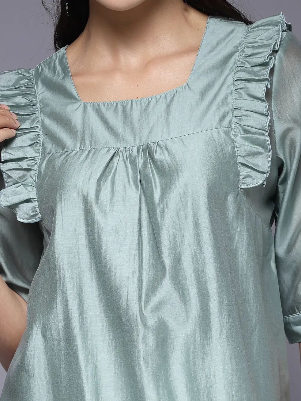 Ruffle Detail Top With Square Neckline