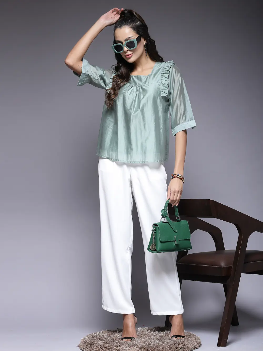 Ruffle Detail Top With Square Neckline