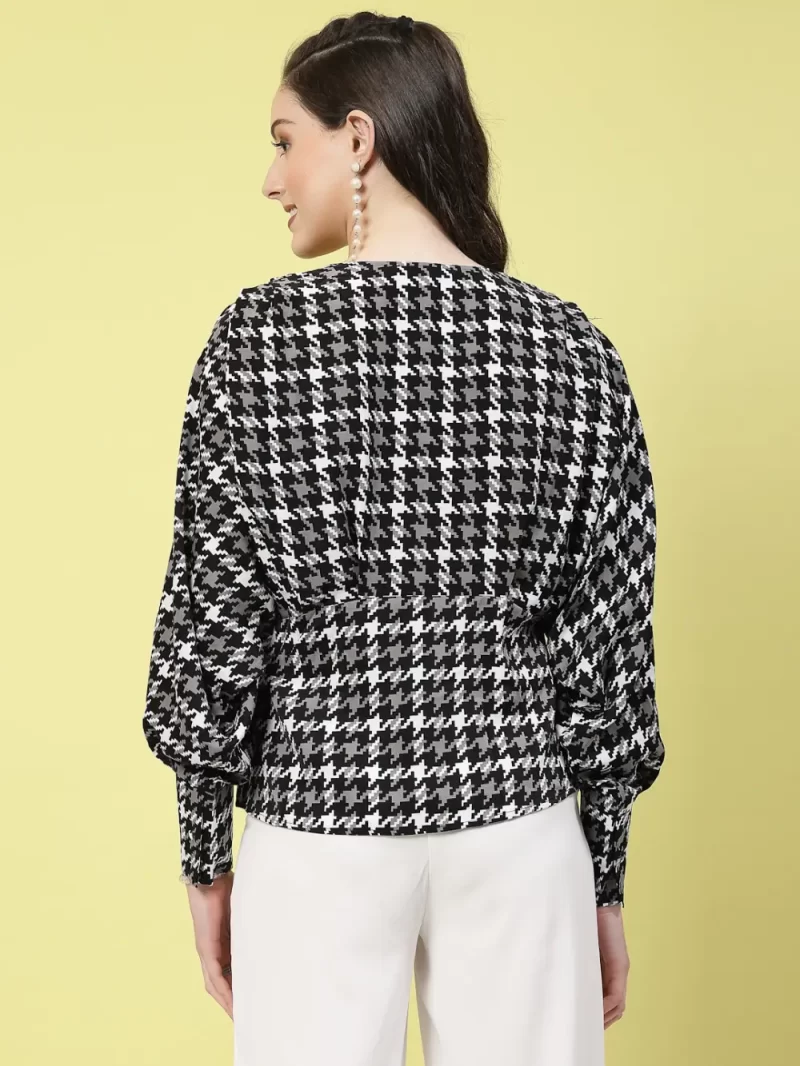 Women’S Printed Satin V-Neck Top