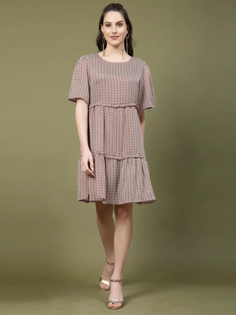 Women'S Lightweight Round Neck Printed Dress