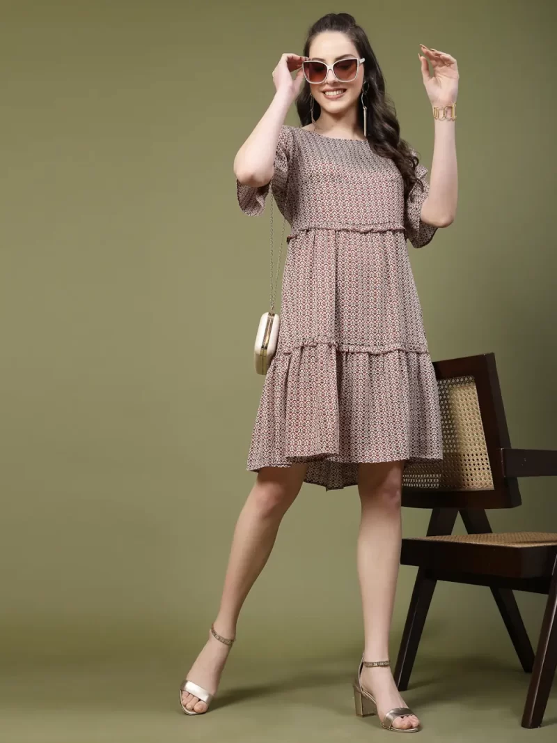 Women'S Lightweight Round Neck Printed Dress