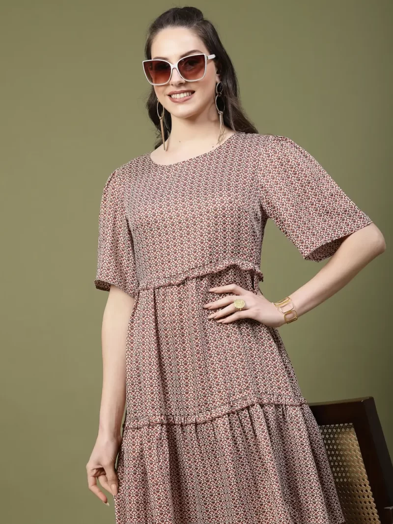 Women'S Lightweight Round Neck Printed Dress