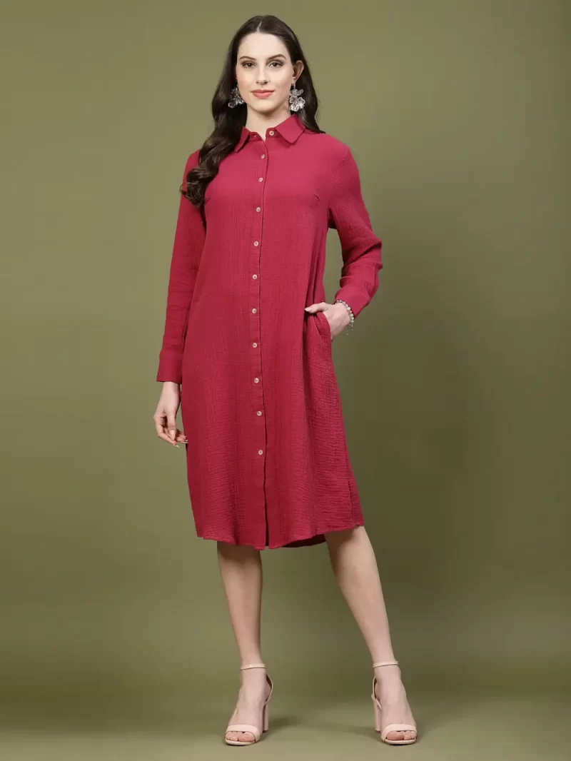 Women'S Long Sleeve Button Dress