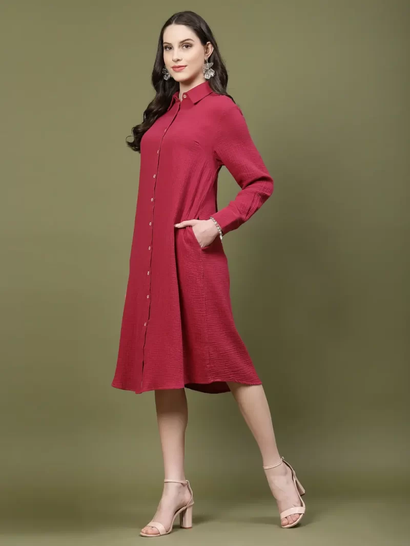 Women'S Long Sleeve Button Dress