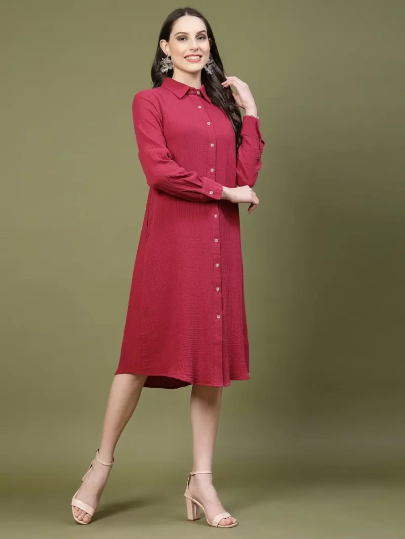 Women'S Long Sleeve Button Dress