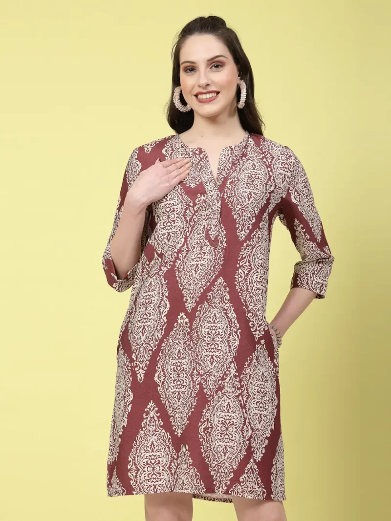Women'S Stylish Printed Dress With Pocket Detail