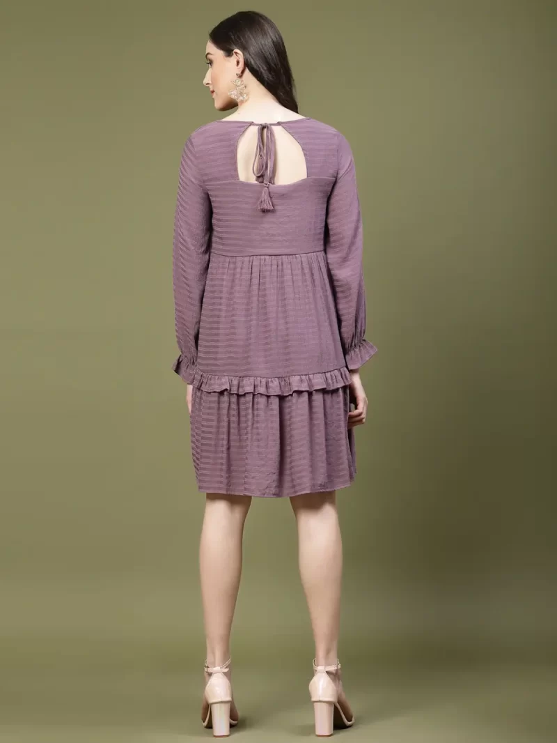 Ruffle Detail A-Line Dress With Long Sleeves