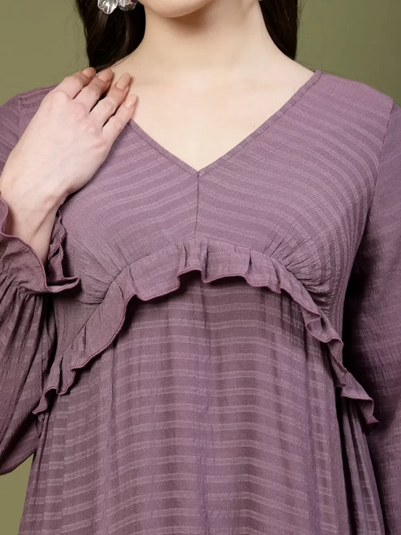 Ruffle Detail A-Line Dress With Long Sleeves