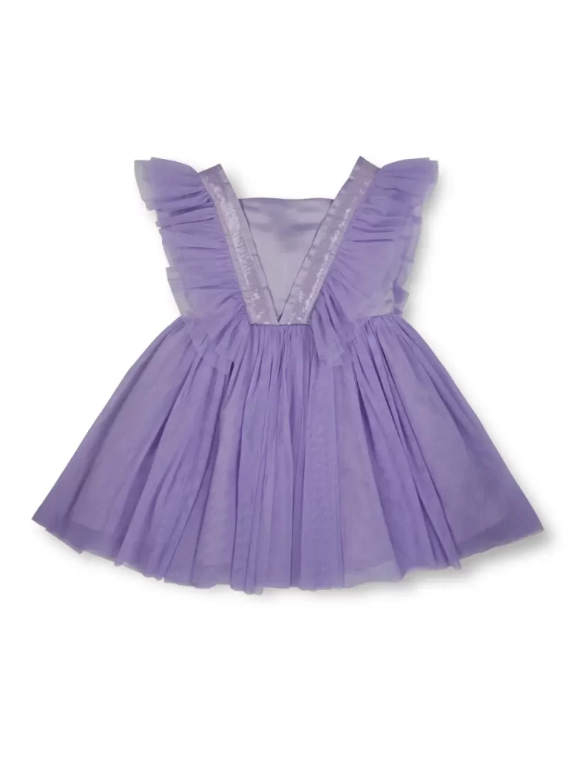 Gini And Jony Girls Purple Embellished Net Dress Frill Sleeves