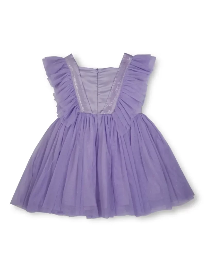 Gini And Jony Girls Purple Embellished Net Dress Frill Sleeves