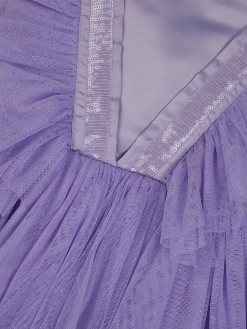 Gini And Jony Girls Purple Embellished Net Dress Frill Sleeves