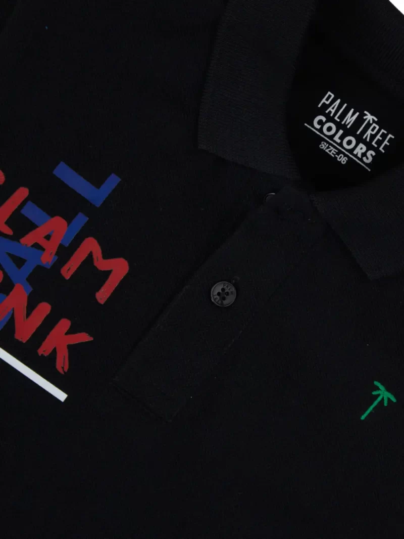 Gini And Jony Boys Black Typography Print Cotton Polo T-Shirt Half Sleeves