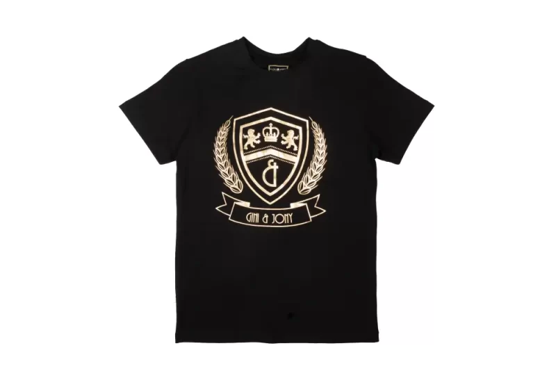 Gini And Jony Boys Black Metallic Print Cotton T-Shirt Half Sleeves