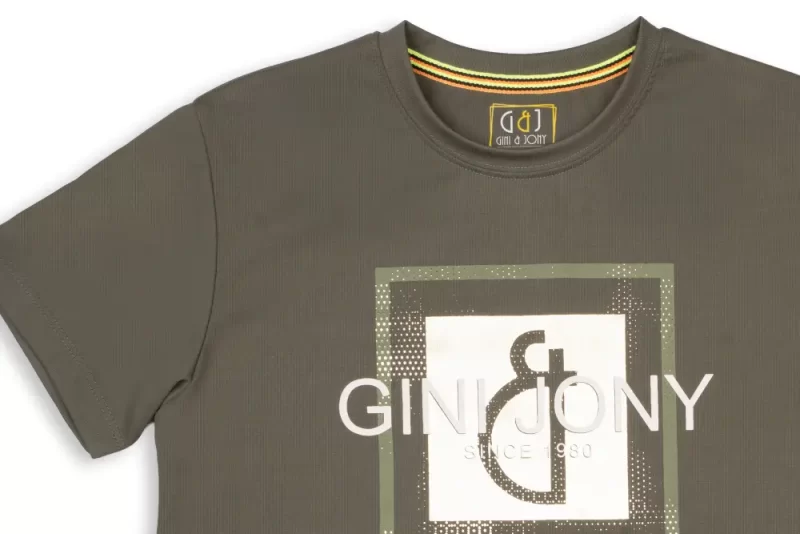 Gini And Jony Boys Olive Graphic Print Cotton T-Shirt Half Sleeves