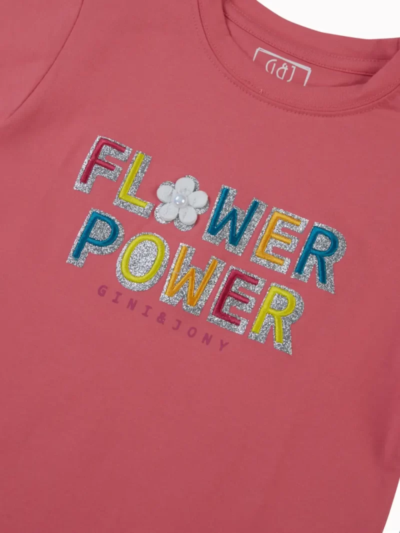 Gini And Jony Girls Pink Embroidery Cotton Knits Top Half Sleeves