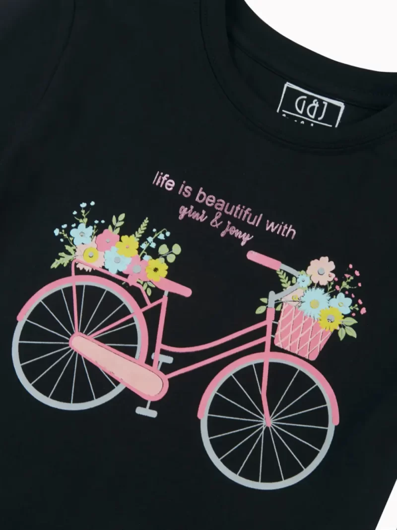 Gini And Jony Girls Black Graphic Print Cotton Knits Top Half Sleeves