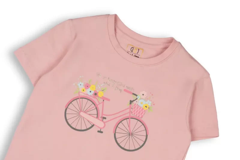 Gini And Jony Girls Pink Graphic Print Cotton Knits Top Half Sleeves