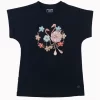 Gini And Jony Girls Black Applique Cotton Knits Top Half Sleeves