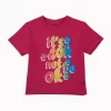 Gini And Jony Girls Pink Typography Cotton Knits Top Half Sleeves