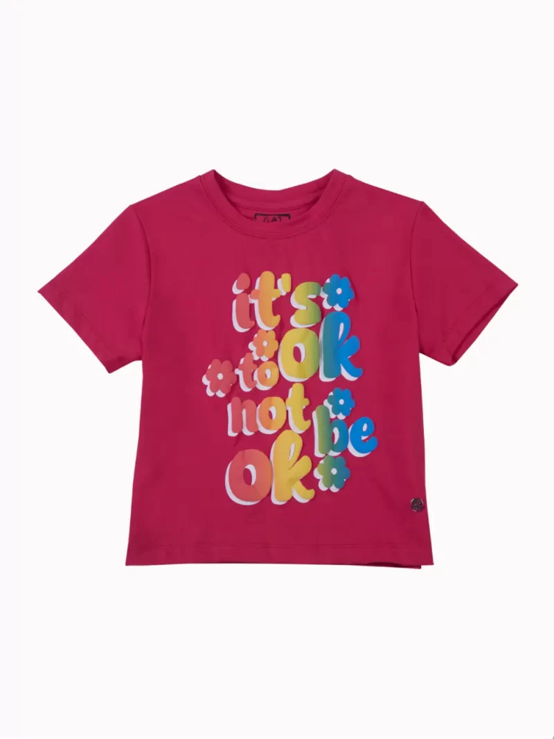 Gini And Jony Girls Pink Typography Cotton Knits Top Half Sleeves