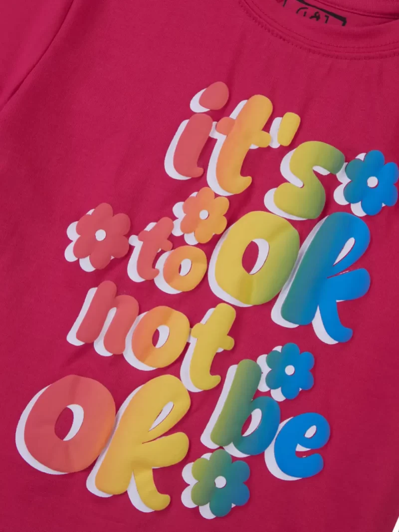 Gini And Jony Girls Pink Typography Cotton Knits Top Half Sleeves