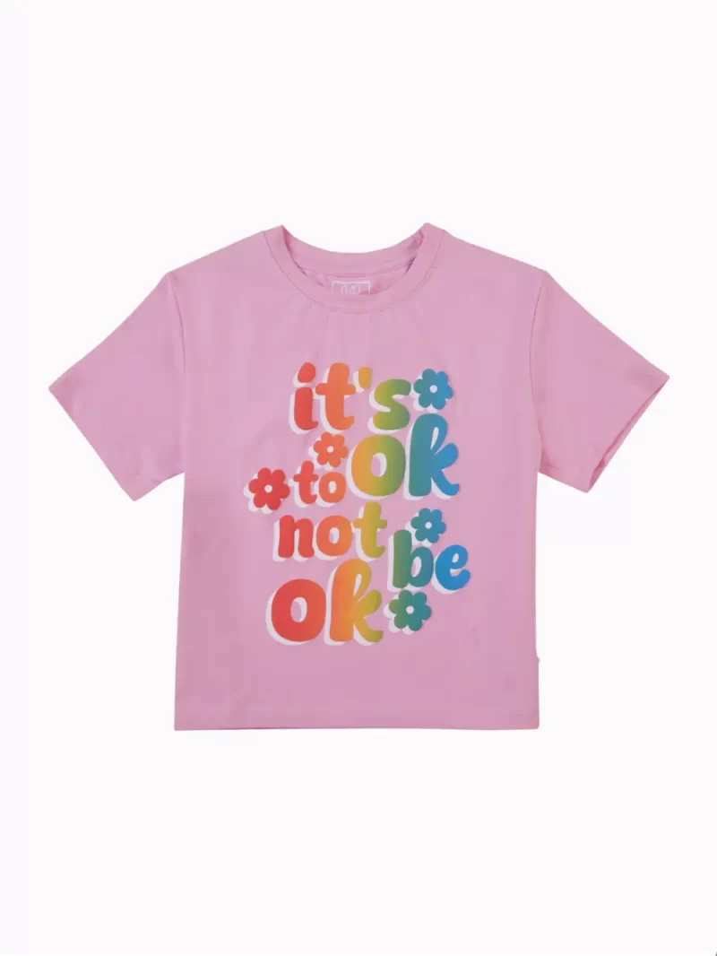 Gini And Jony Girls Baby Pink Typography Cotton Knits Top Half Sleeves
