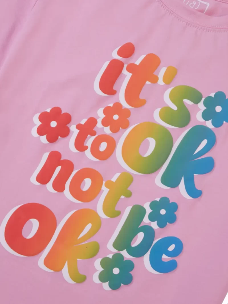 Gini And Jony Girls Baby Pink Typography Cotton Knits Top Half Sleeves