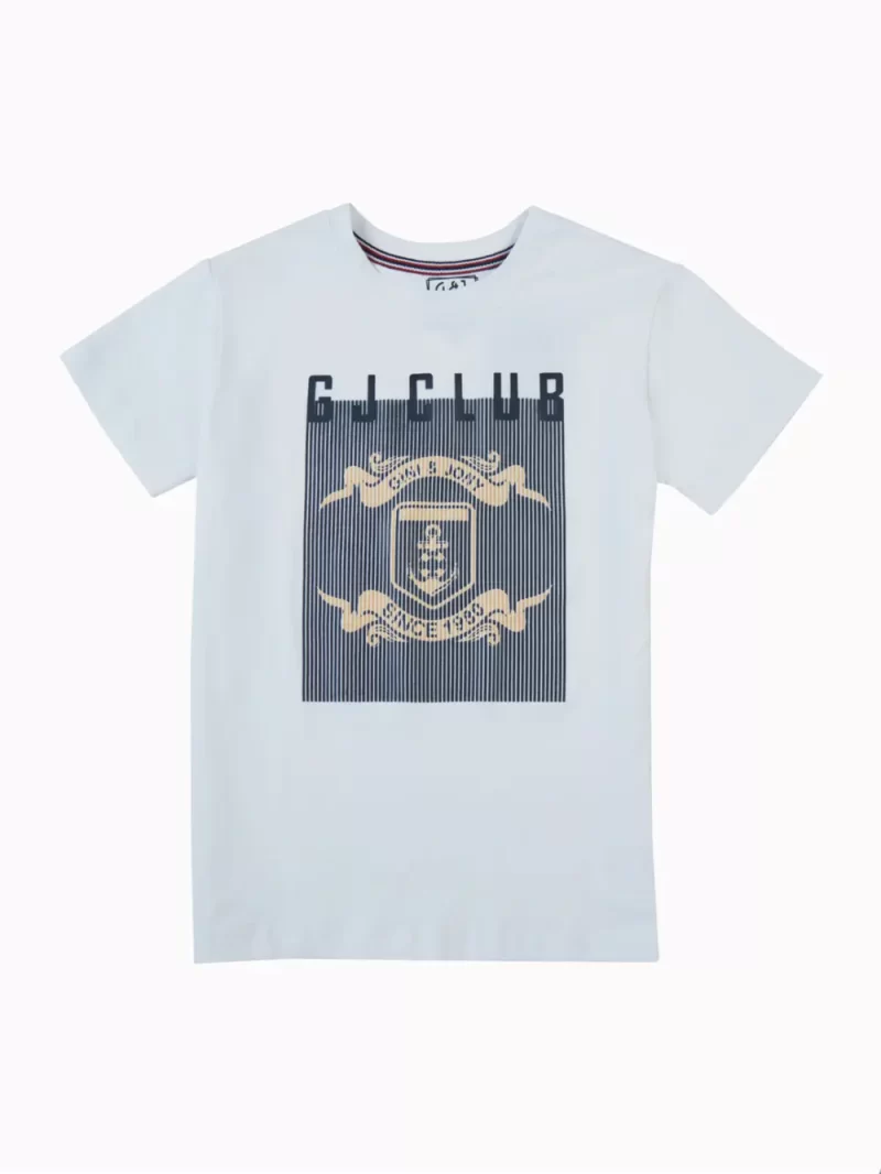 Gini And Jony Boys White Graphic Print Cotton T-Shirt Half Sleeves