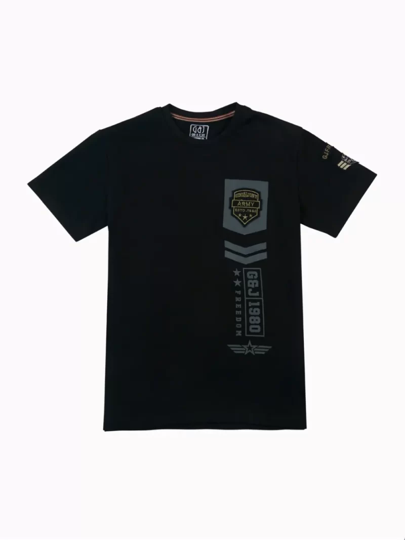 Gini And Jony Boys Black Typography Cotton T-Shirt Half Sleeves