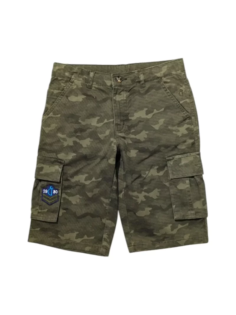 Gini And Jony Boys Olive Camouflage Cotton Bermuda Fixed Waist