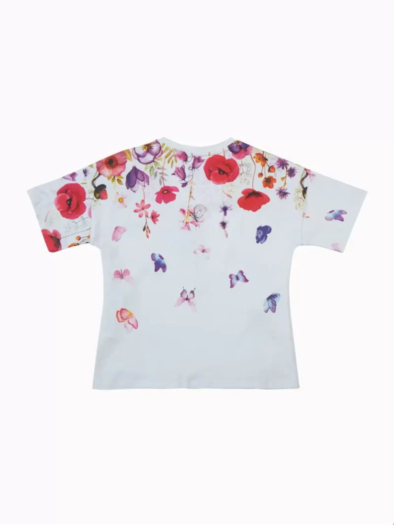 Gini And Jony Girls White Applique Cotton Knits Top Half Sleeves