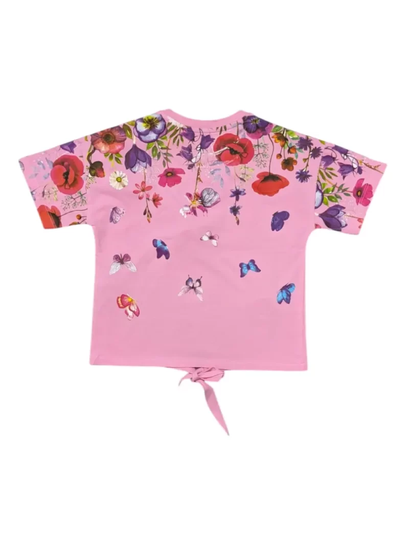 Gini And Jony Girls Pink Applique Cotton Knits Top Half Sleeves