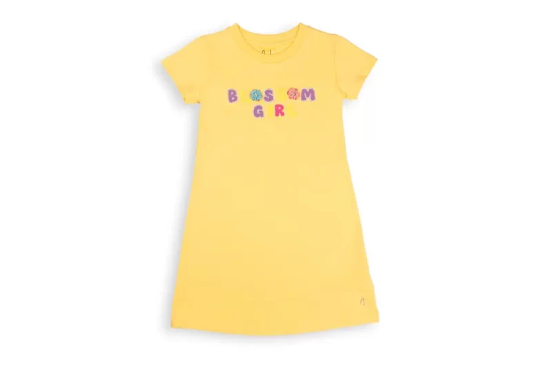 Gini And Jony Girls Yellow Applique Cotton Dress Half Sleeves