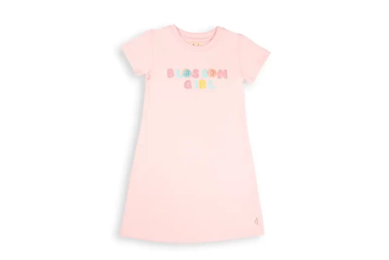 Gini And Jony Girls Pink Applique Cotton Dress Half Sleeves