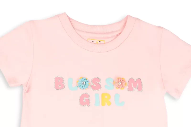 Gini And Jony Girls Pink Applique Cotton Dress Half Sleeves