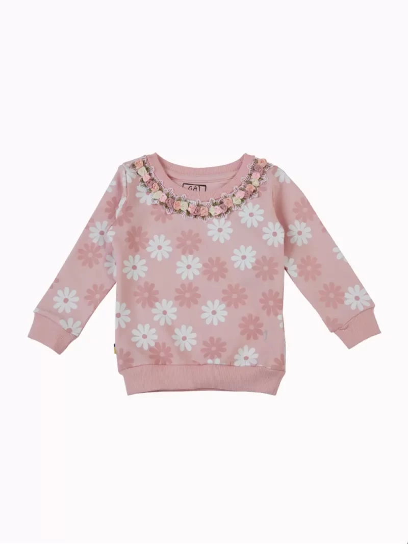 Gini And Jony Girls Pink Floral Cotton Sweat Shirt Full Sleeves