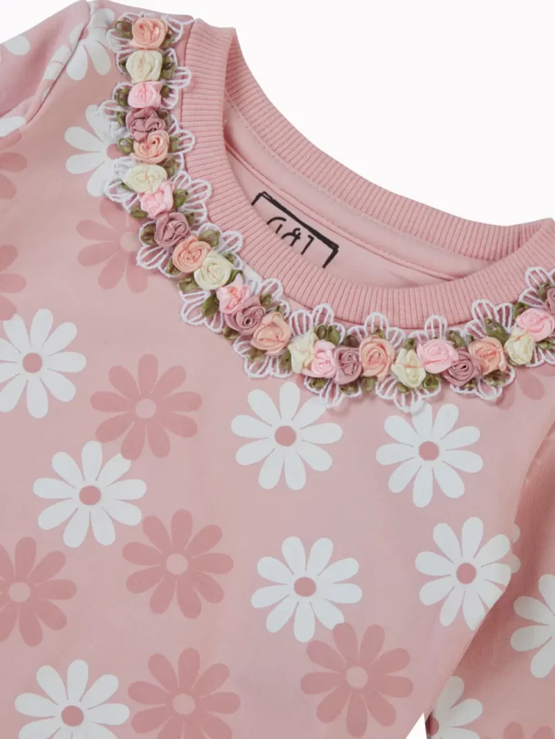 Gini And Jony Girls Pink Floral Cotton Sweat Shirt Full Sleeves