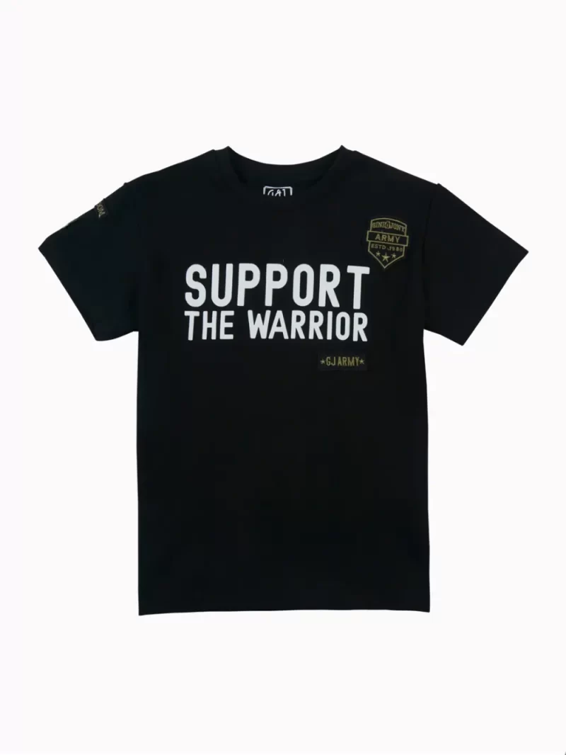 Gini And Jony Boys Black Typography Cotton T-Shirt Half Sleeves