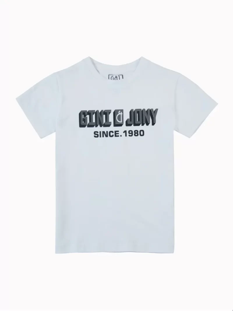Gini And Jony Boys White Typography Cotton T-Shirt Half Sleeves