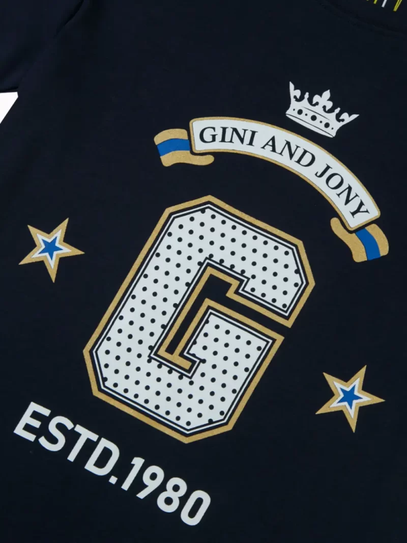 Gini And Jony Boys Navy Blue Graphic Cotton T-Shirt Half Sleeves