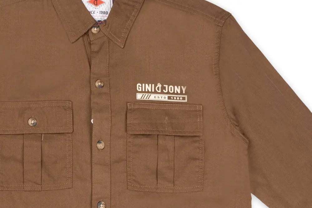 Gini And Jony Boys Khaki Solid Cotton Shirt Full Sleeves
