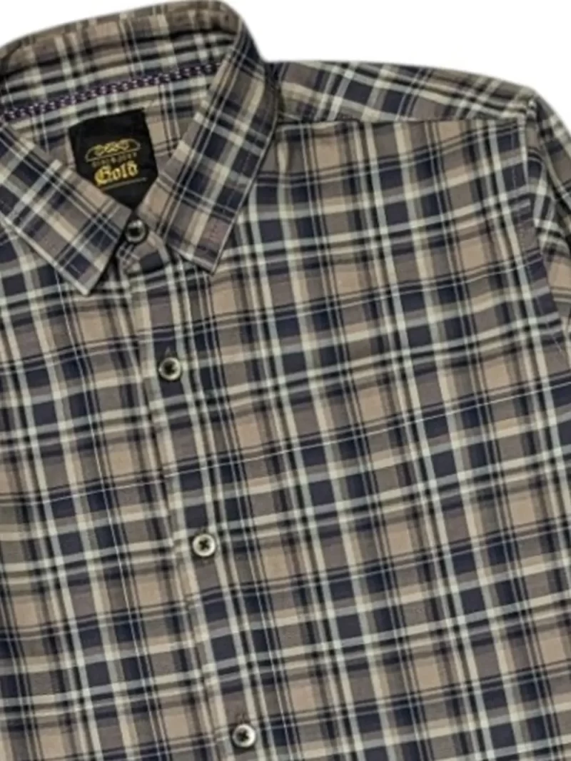 Gini And Jony Boys Khaki Checks Cotton Shirt Full Sleeves