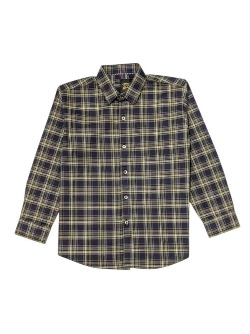 Gini And Jony Boys Khaki Checks Cotton Shirt Full Sleeves