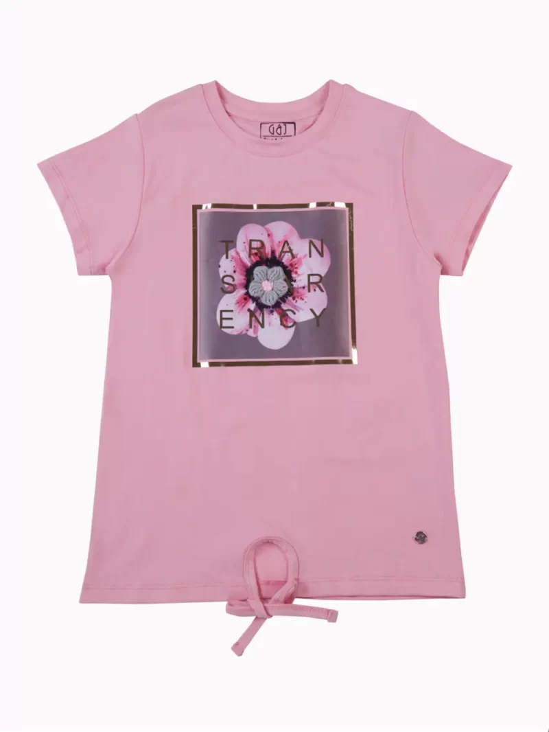 Gini And Jony Girls Pink Applique Cotton Knits Top Half Sleeves